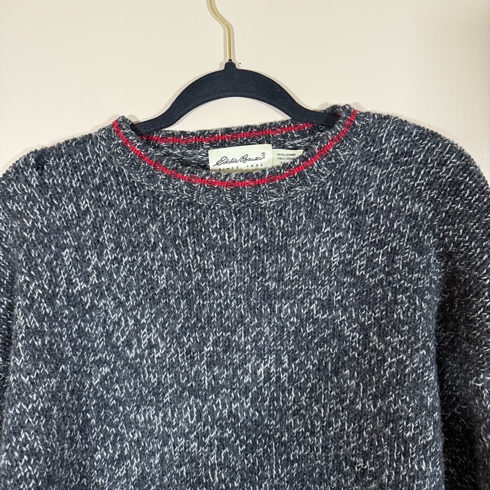 Men’s Vintage Eddie Bauer Wool Knit Crewneck Gray Holiday Sweater size Med - Picture 3 of 7